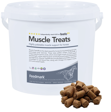 Tub of muscle building treats for horses