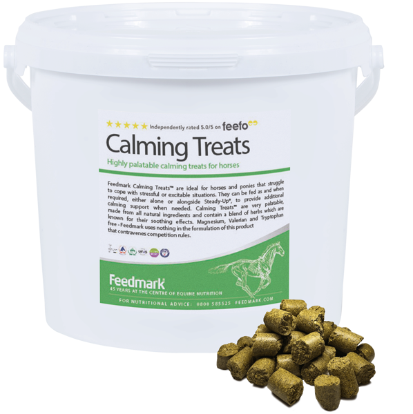 Tub of calming treats for horses 