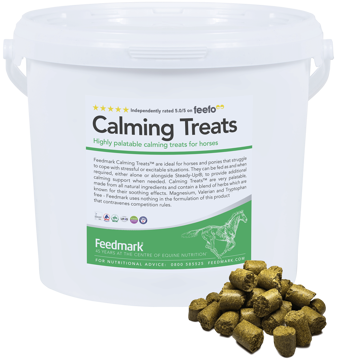 Tub of calming treats for horses