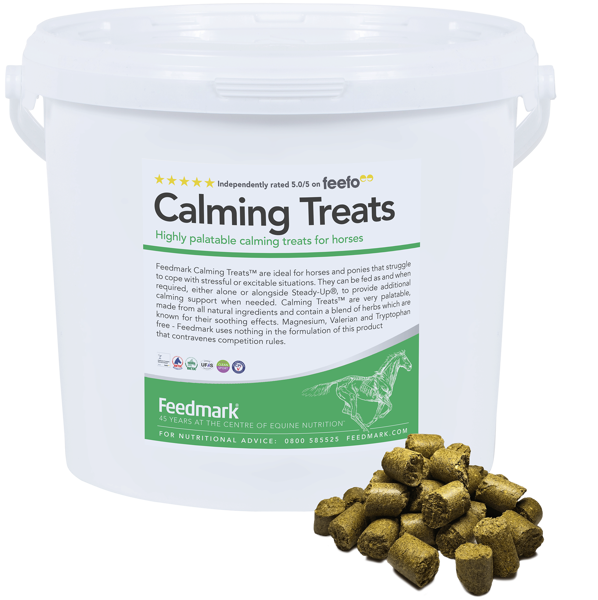 Tub of calming treats for horses